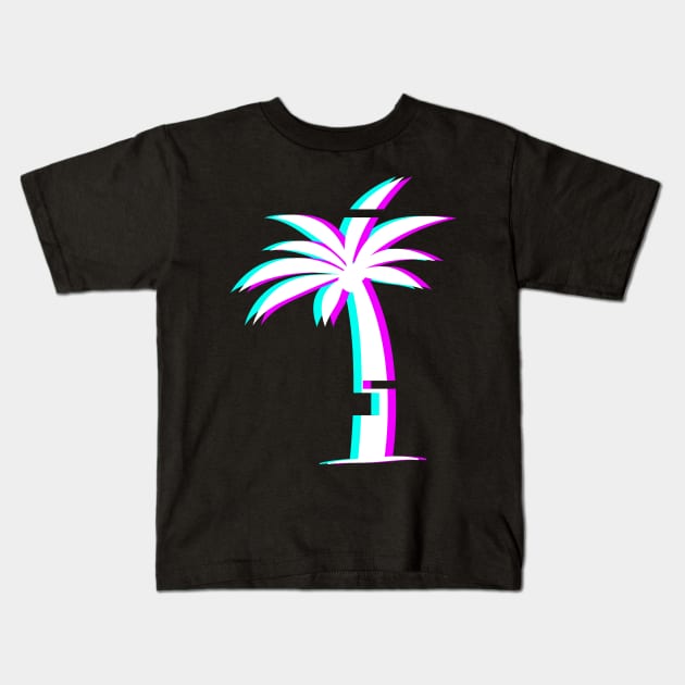 Glitch Aesthetic Vaporwave Palm Tree Kids T-Shirt by MeatMan